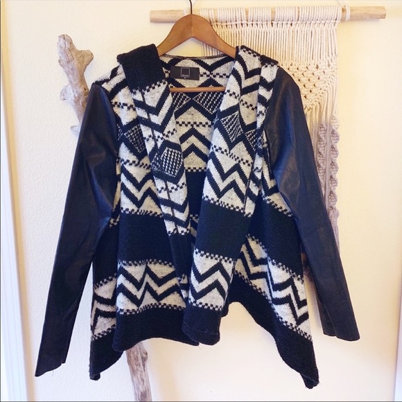 Dolce Vita Jackets & Blazers - Dolce Vita-Boho Knit Hooded Leather Sleeve Jacket